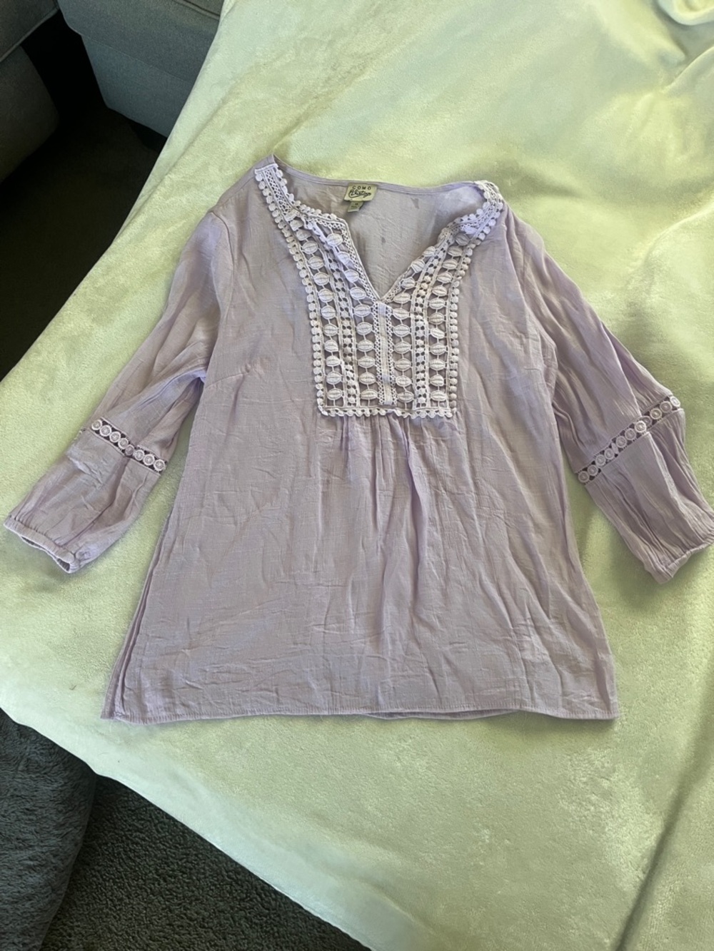 Como Vintage Lavender Crochet-Trim Tunic Top